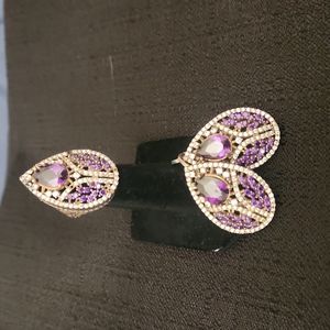 STUNNING HANDCRAFTED 925SS & GOLD PLATE AMETHYST CZ SET.